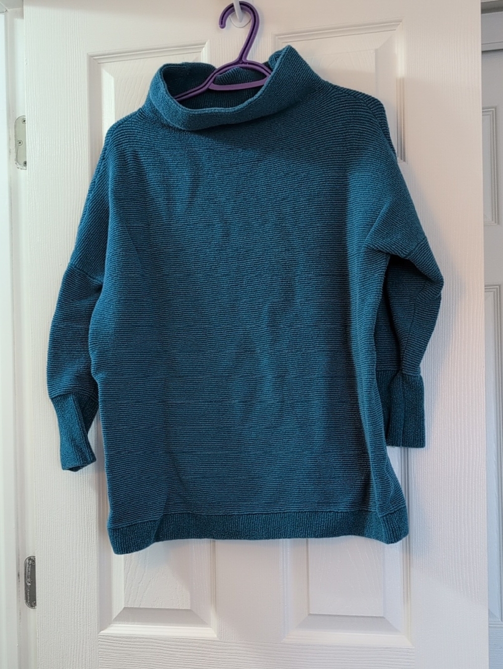 Free People Teal Ribbed Turtleneck Sweater
